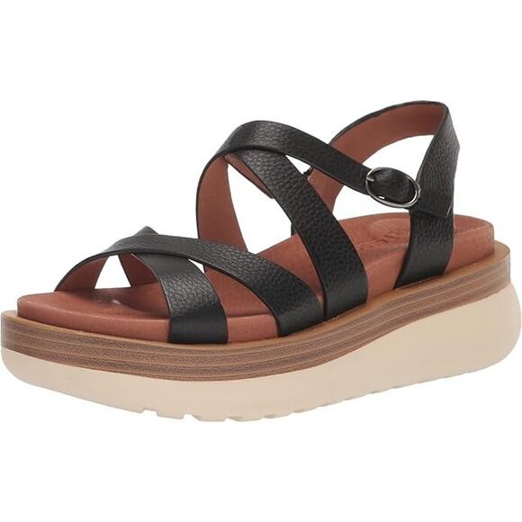Gentle Souls Women's Rebha Crossover Strap Platform Sandals Black Size 8M
